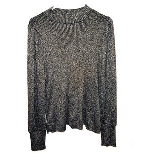 Loft Womens Metallic Ribbed Sweater Medium Long Sleeve Black/Gold